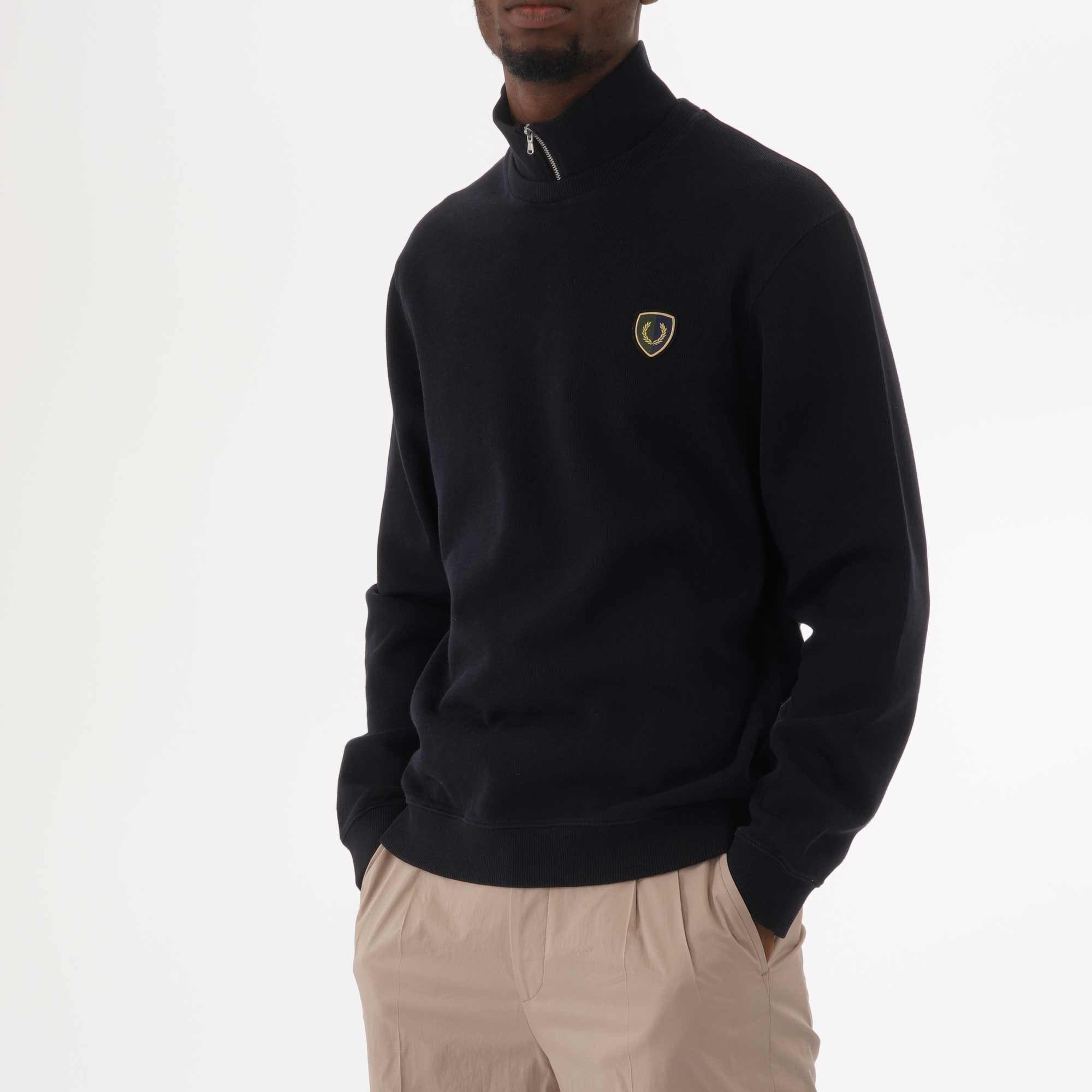 Fred Perry Shield Zip-Neck Sweatshirt - Navy