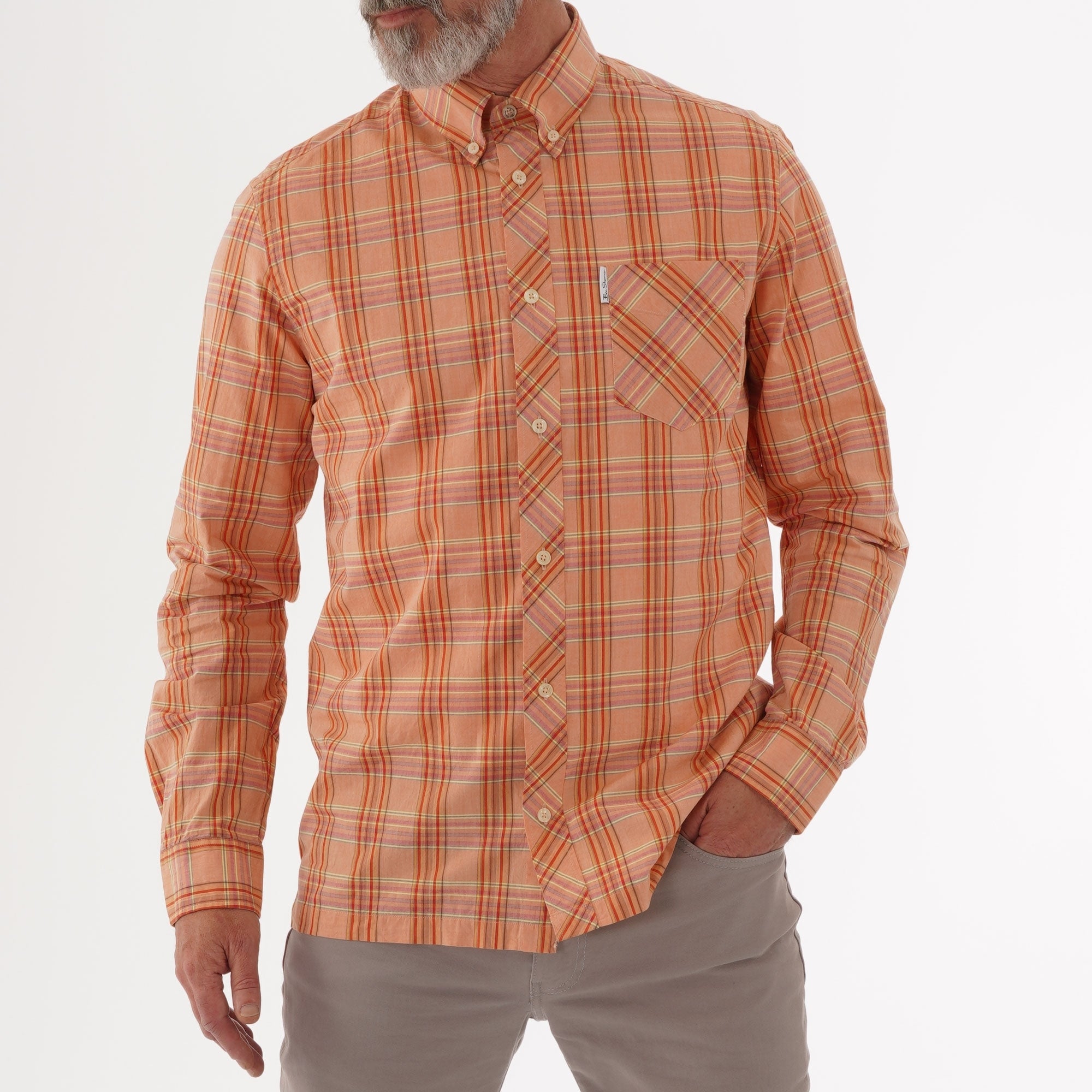 Ben Sherman Slub Stripe Check Shirt - Orange