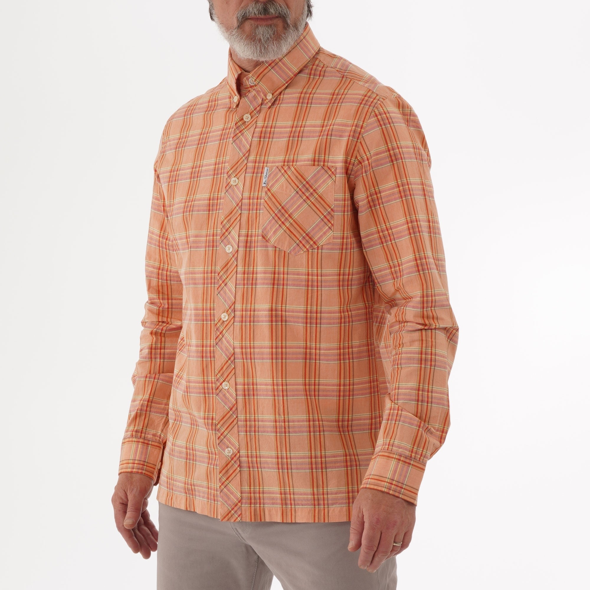 Ben Sherman Slub Stripe Check Shirt - Orange