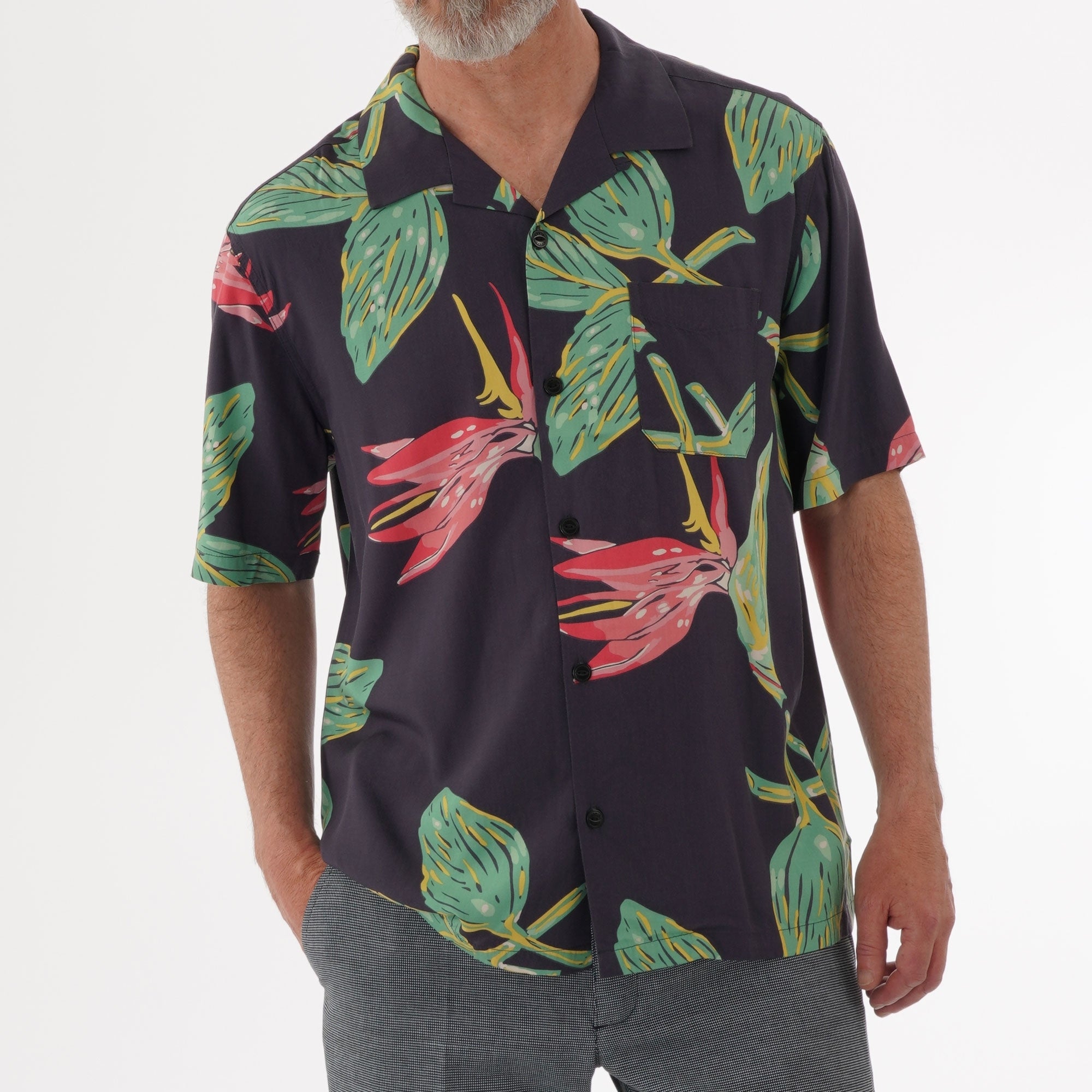 Edwin Resort Shirt - Ebony Birds of Paradise
