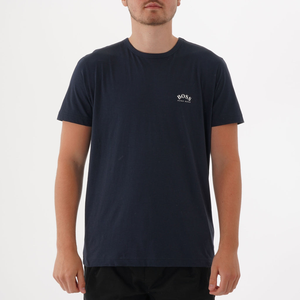 Boss Curved Logo T-Shirt - Navy