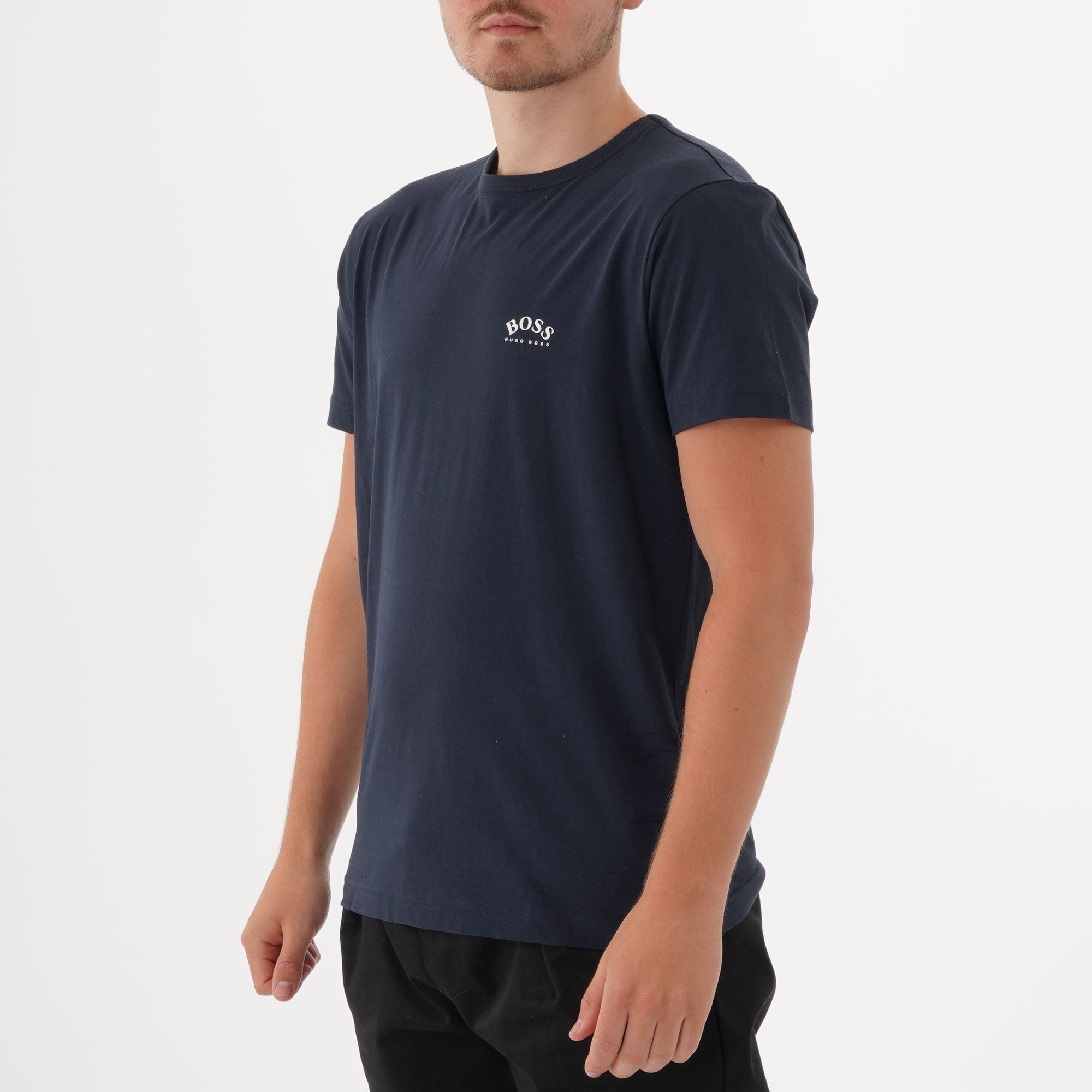 Boss Curved Logo T-Shirt - Navy