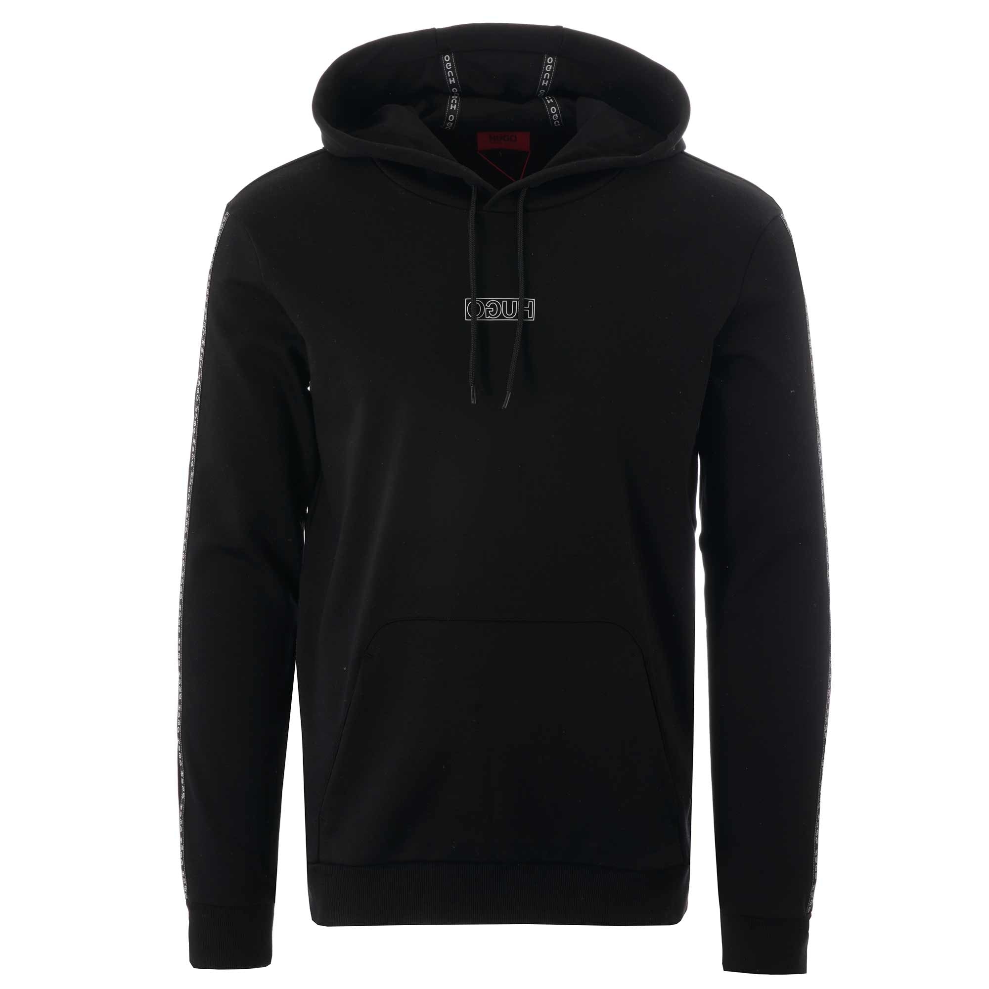 Boss Hooded sweatshirt in interlock cotton with logo-tape sleeves - Black