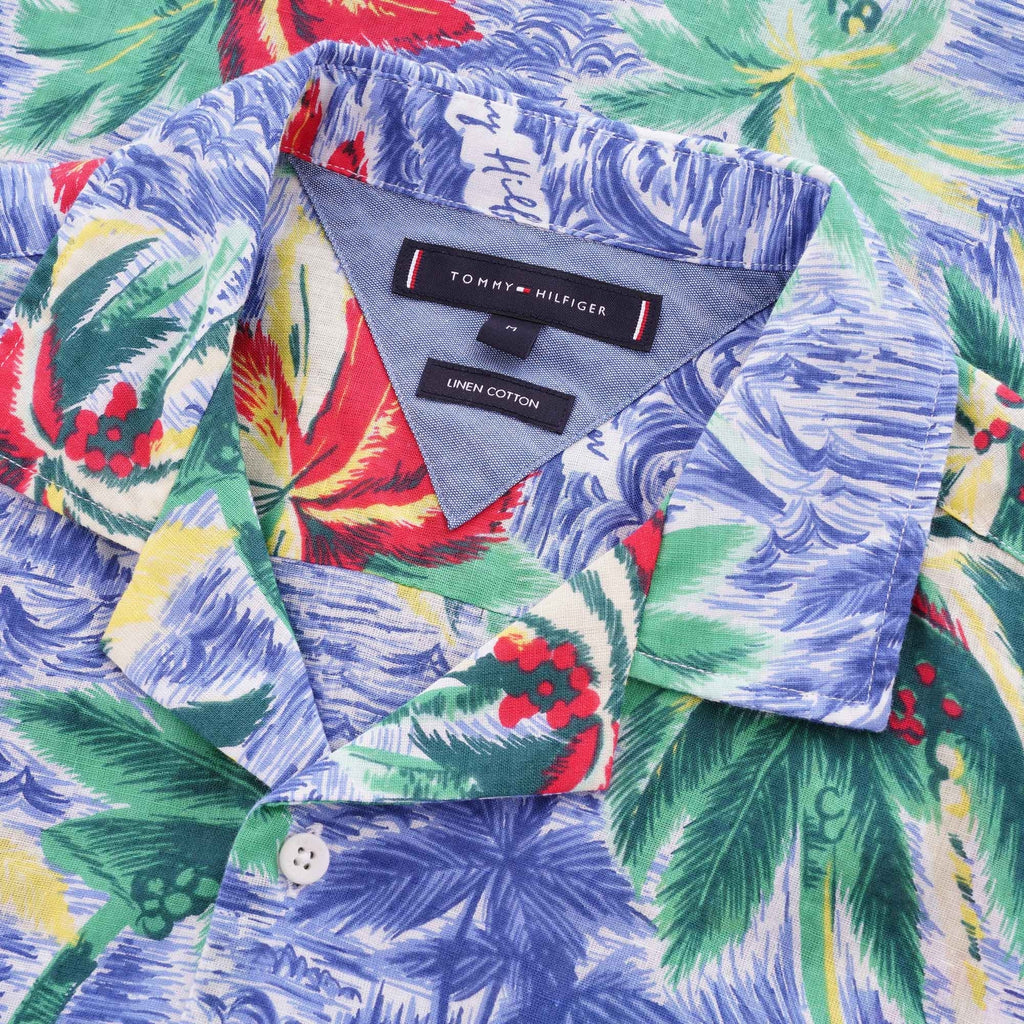 Tommy Hilfiger Hawaiian Print Open Collar Shirt - Blue