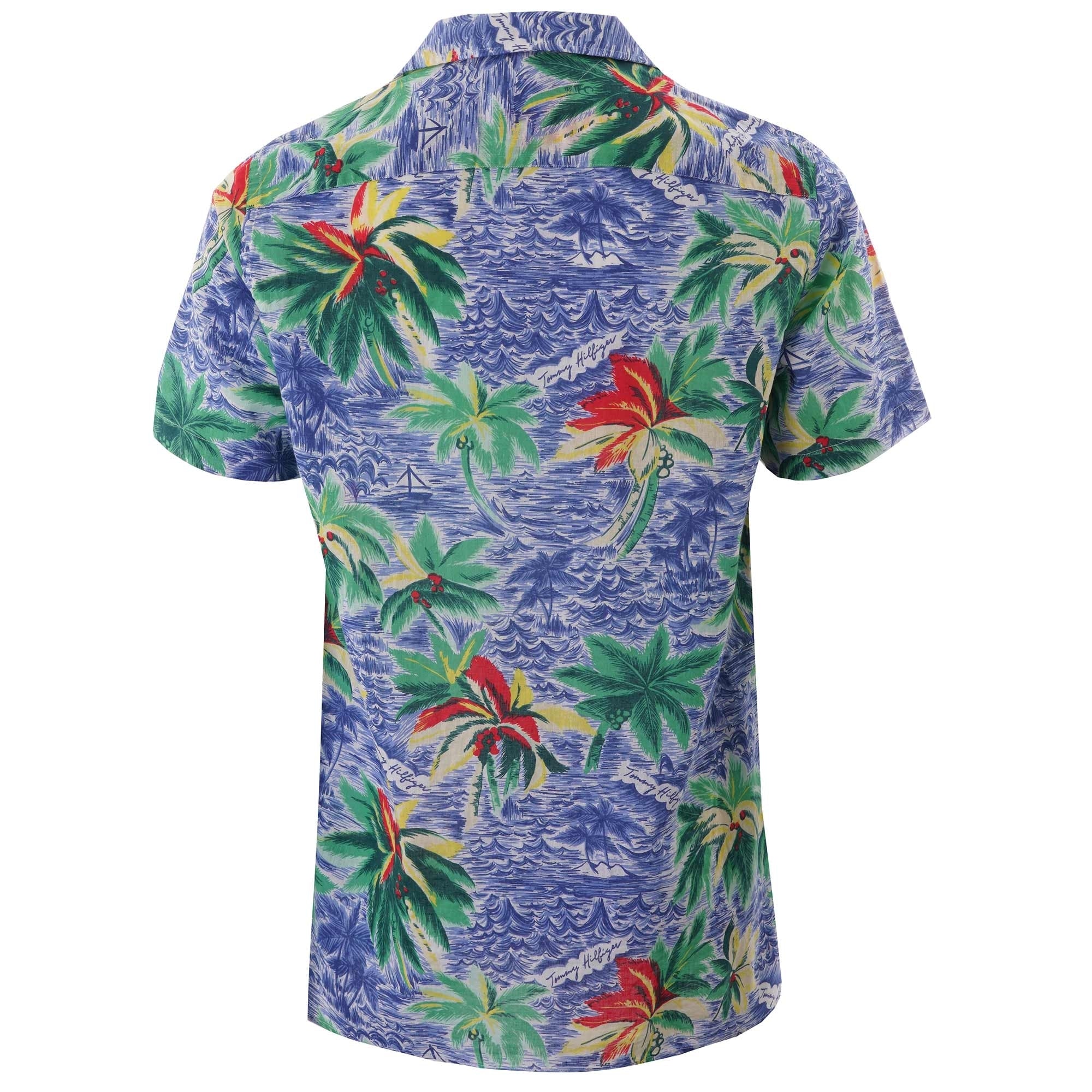 Tommy Hilfiger Hawaiian Print Open Collar Shirt - Blue