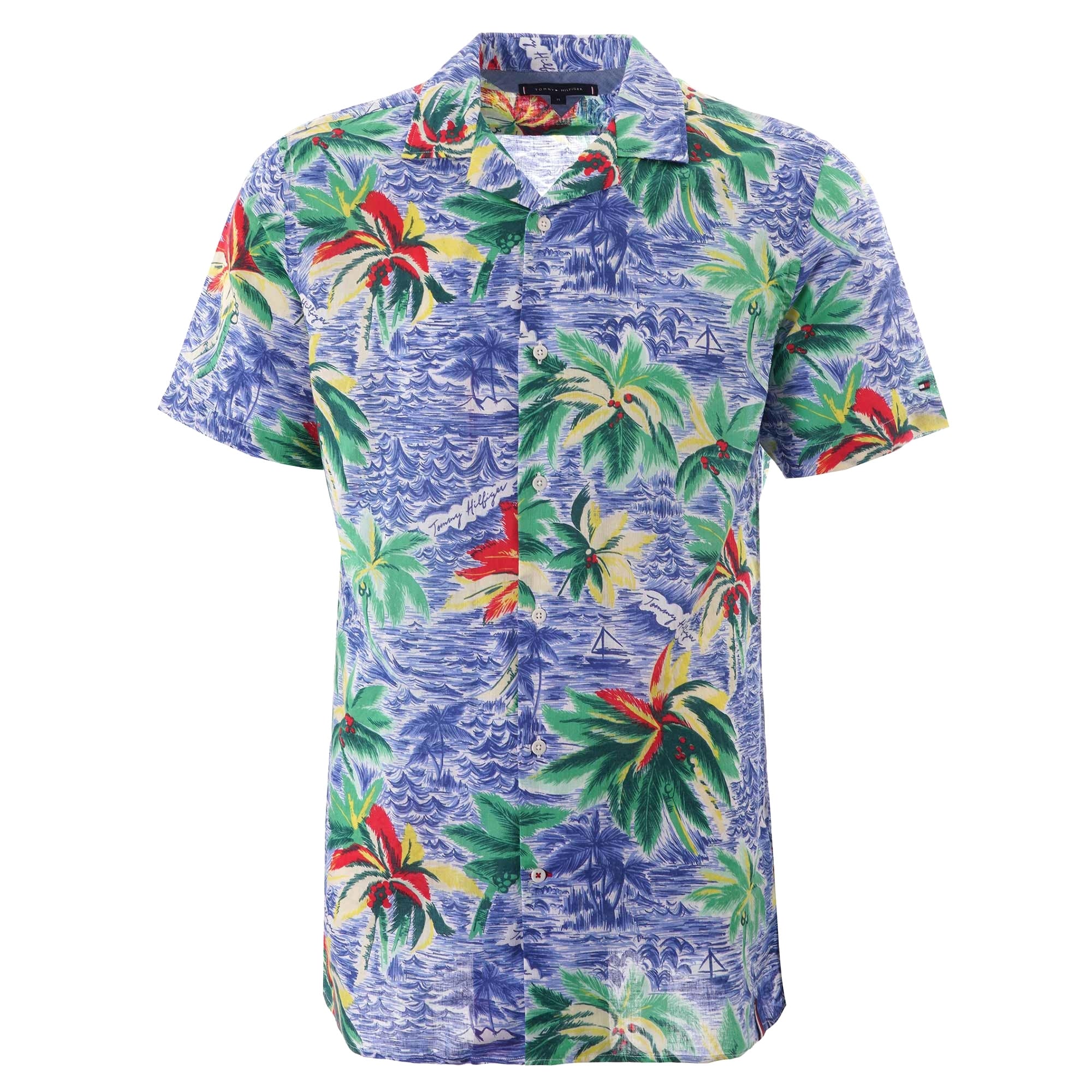 Tommy Hilfiger Hawaiian Print Open Collar Shirt - Blue