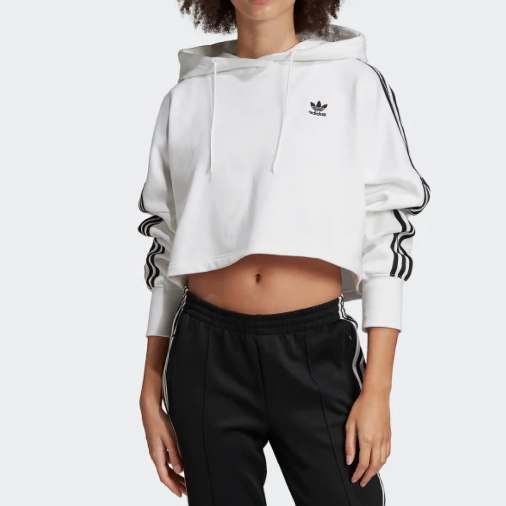 Adidas Originals Womens Cropped 3-Stripe Hoodie - White