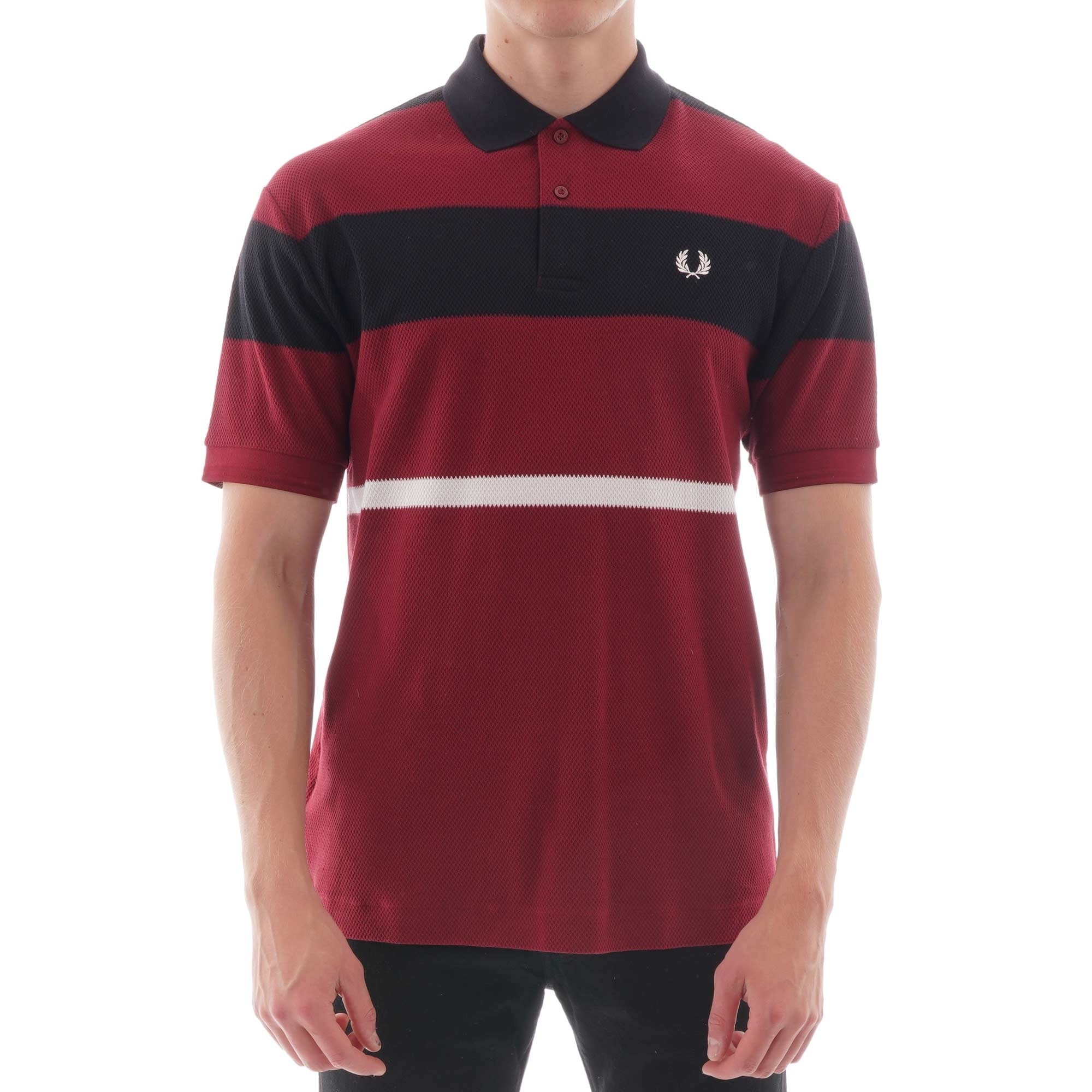 Fred Perry Bold Stripe Polo Shirt - Dark Red