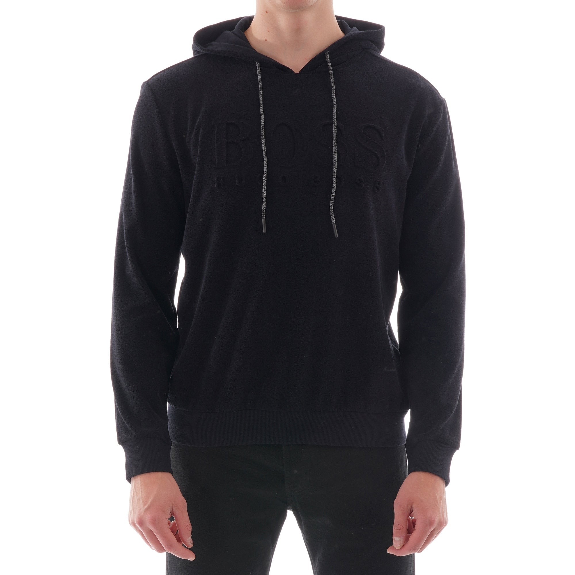 Boss Relaxed-fit hooded beach top with all-over pattern - Black
