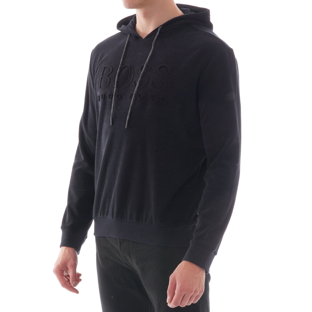 Boss Relaxed-fit hooded beach top with all-over pattern - Black