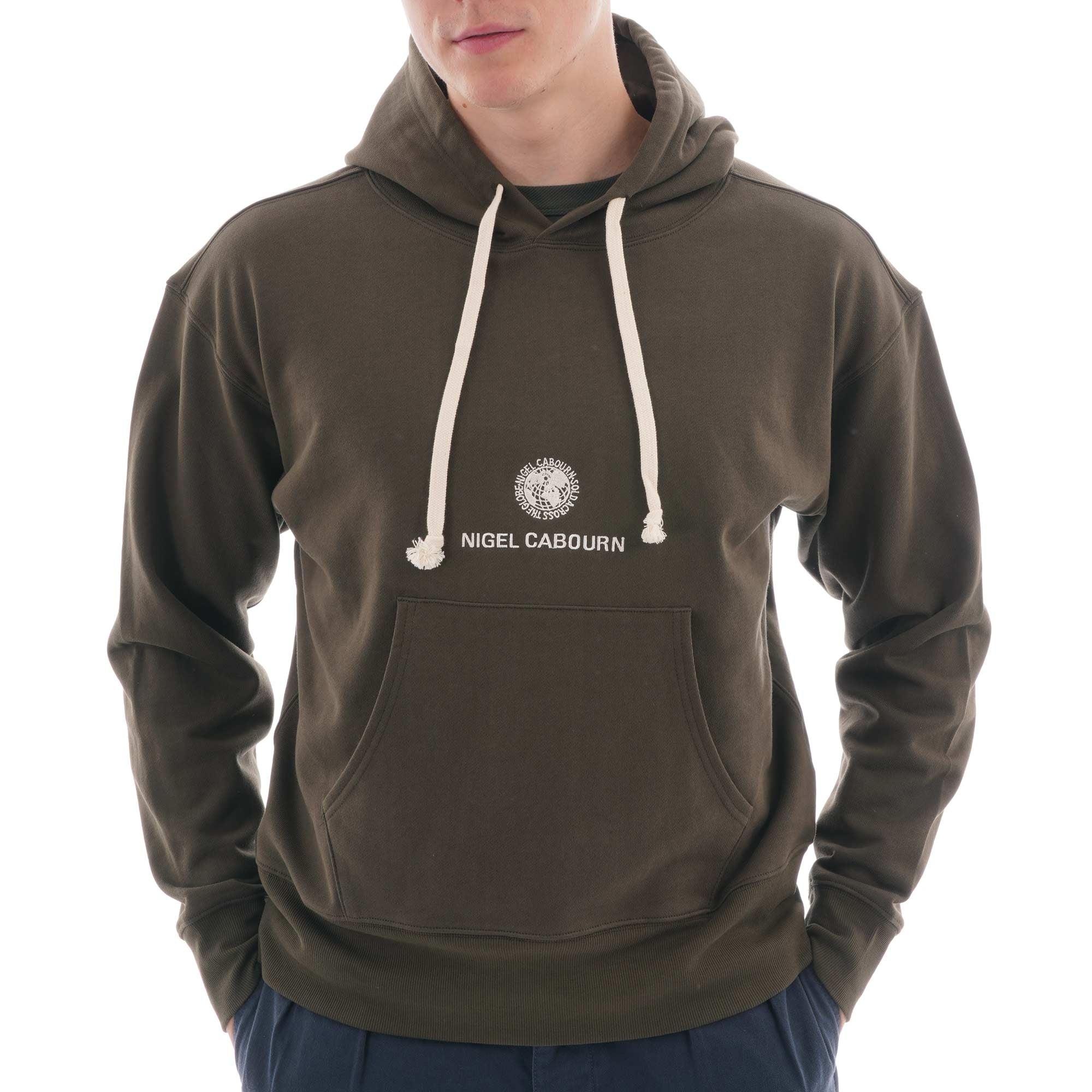 Nigel Cabourn Embroidered Globe Logo Pullover Hoody Ð Army
