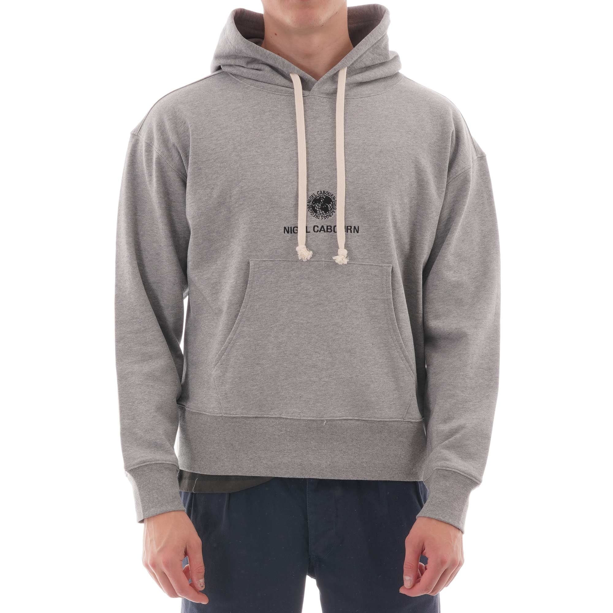 Nigel Cabourn Embroidered Globe Logo Pullover Hoody Ð Grey Marl