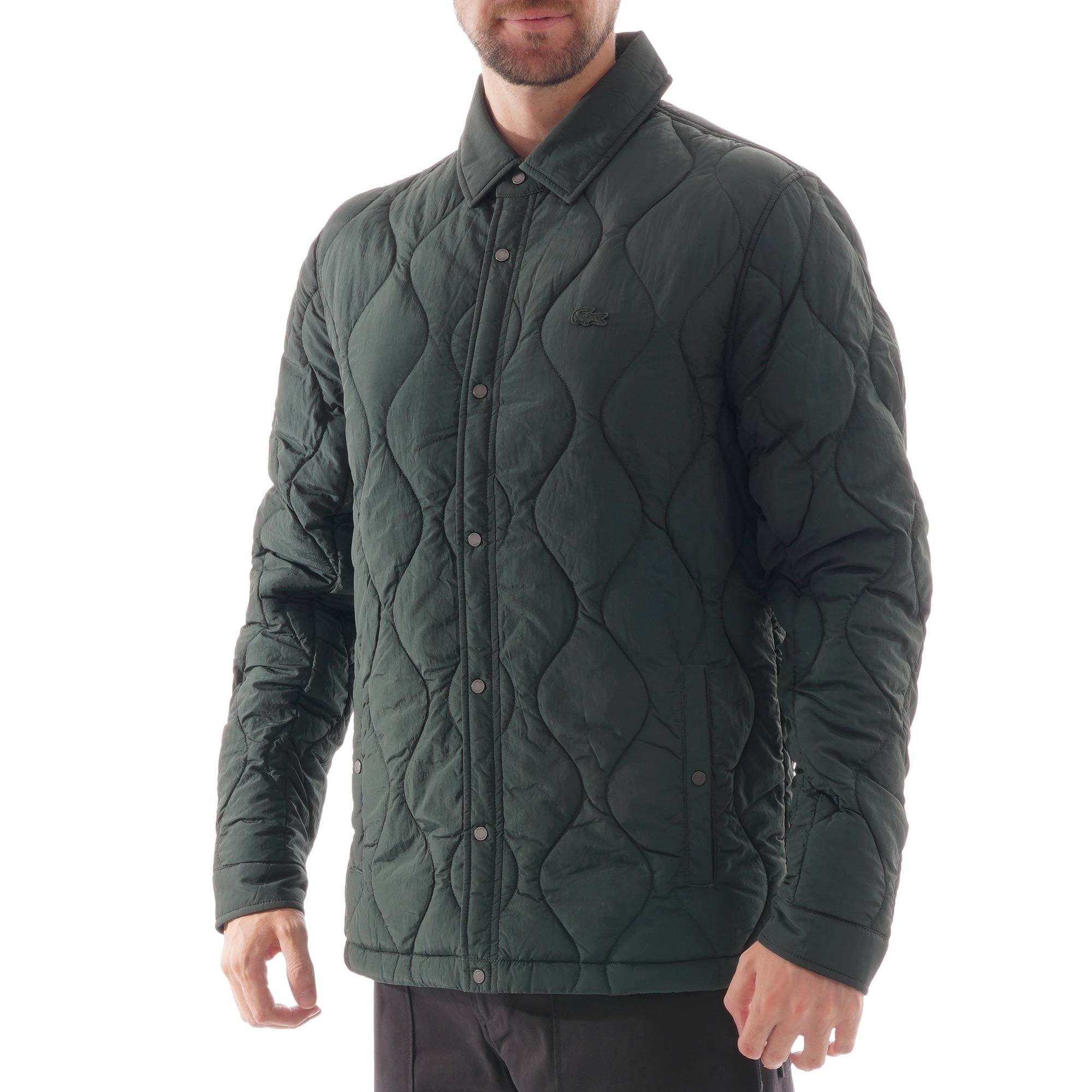 Lacoste Lightweight Collapsible Snap Quilted Jacket - Green
