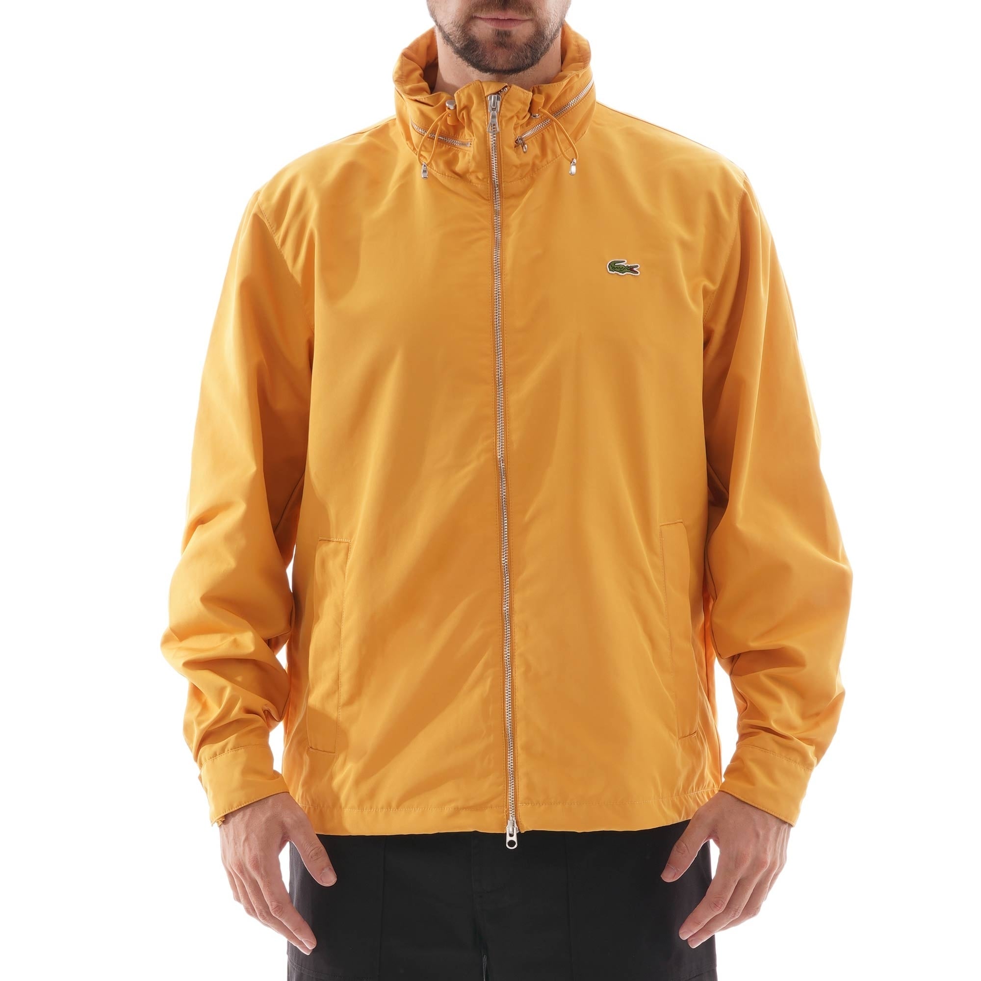 Lacoste Concealed Hood Combinable Lightweight Zip Windbreaker - Yellow