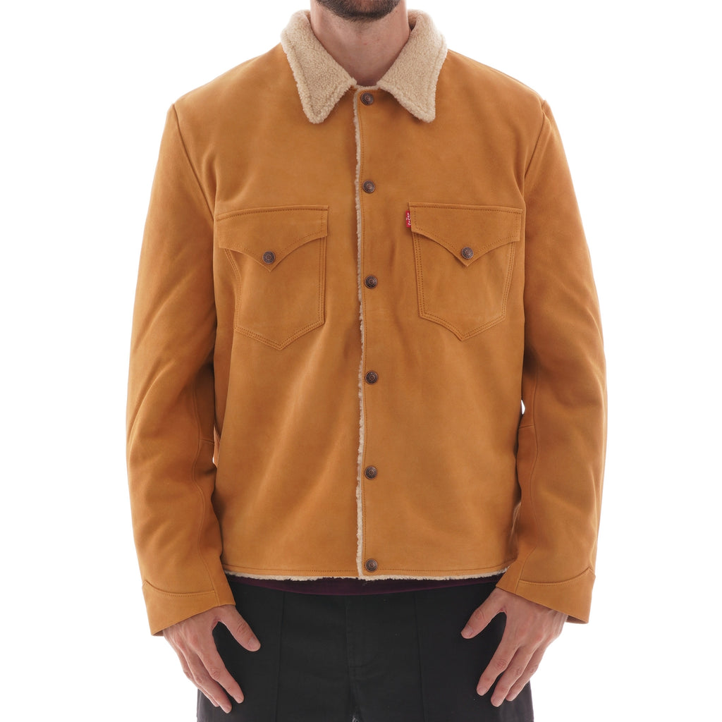 Suede Sherpa Jacket  - Tan