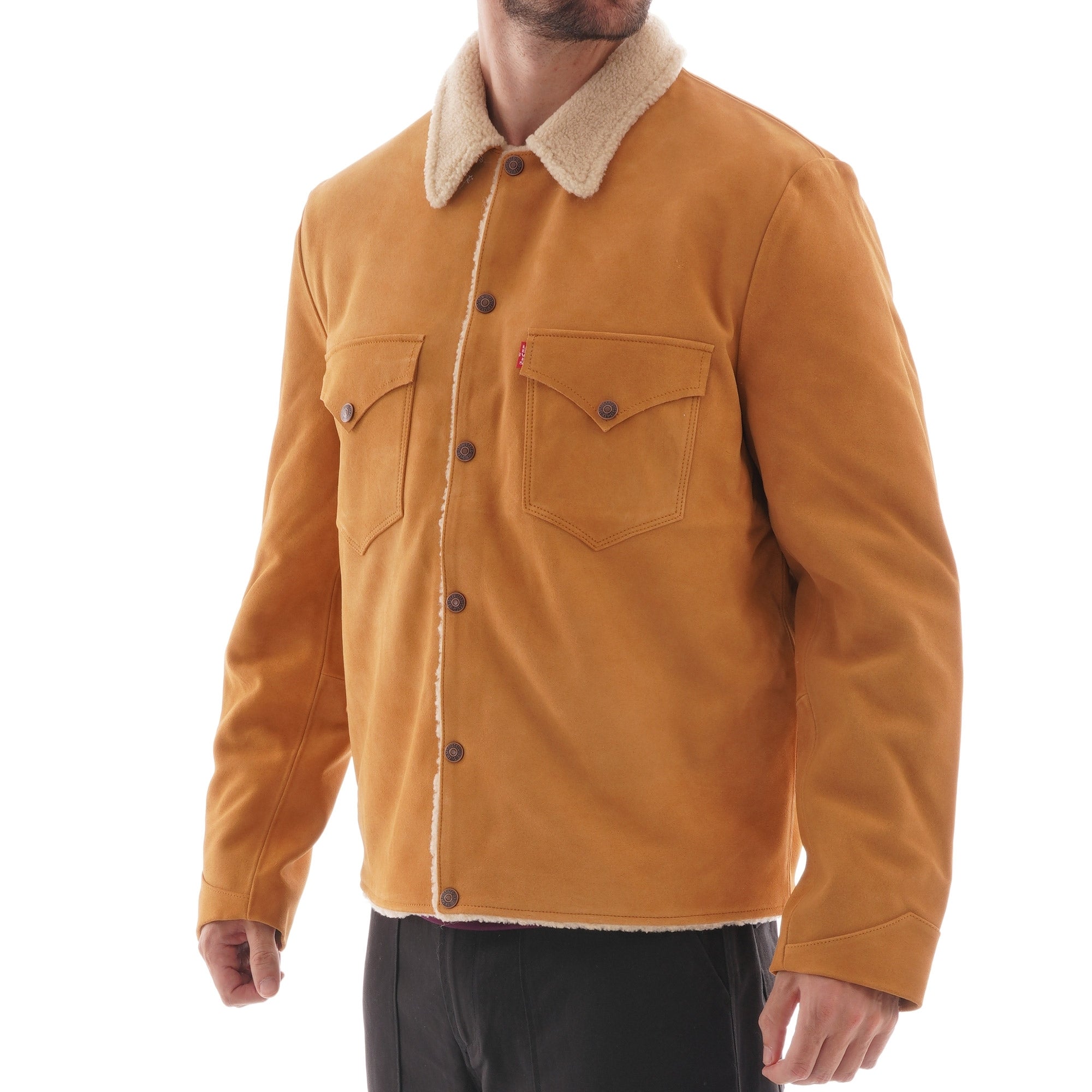 Suede Sherpa Jacket  - Tan