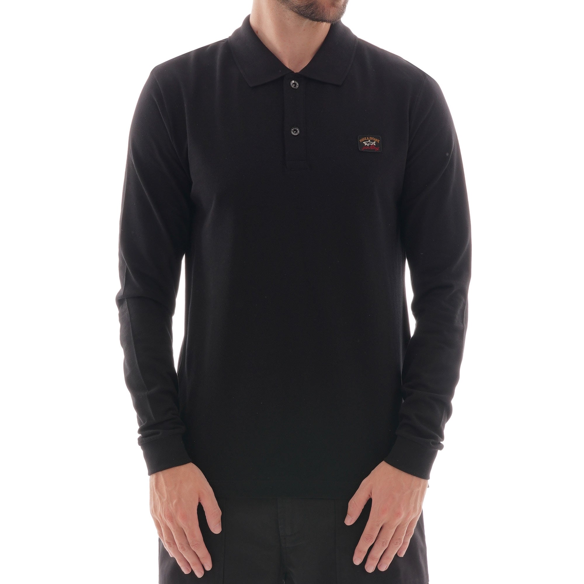 Paul and Shark Patch Long Sleeve Polo - Black