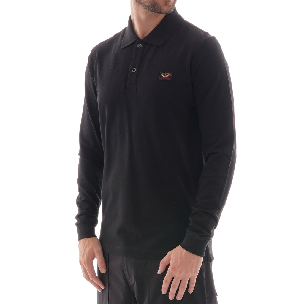 Paul and Shark Patch Long Sleeve Polo - Black