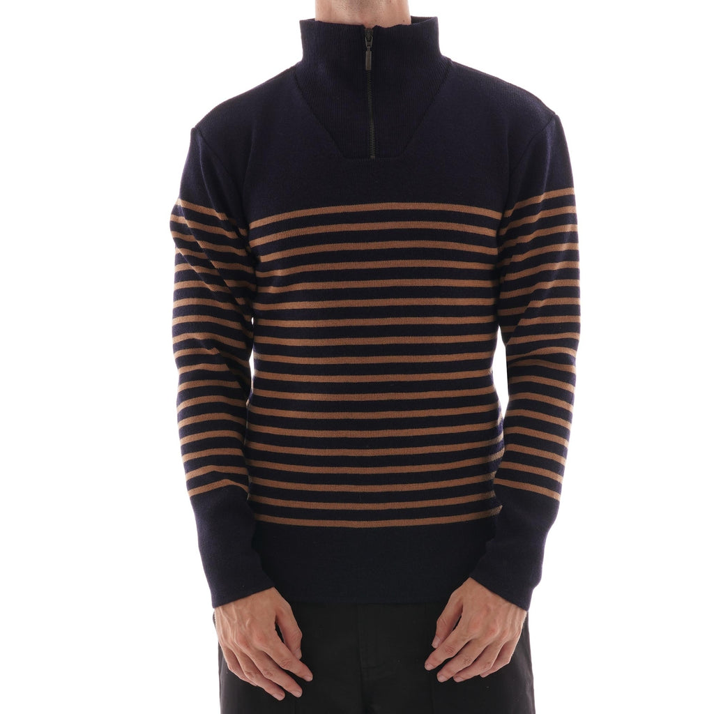 Armor Lux Half Zip Jumper - Navy and Brown