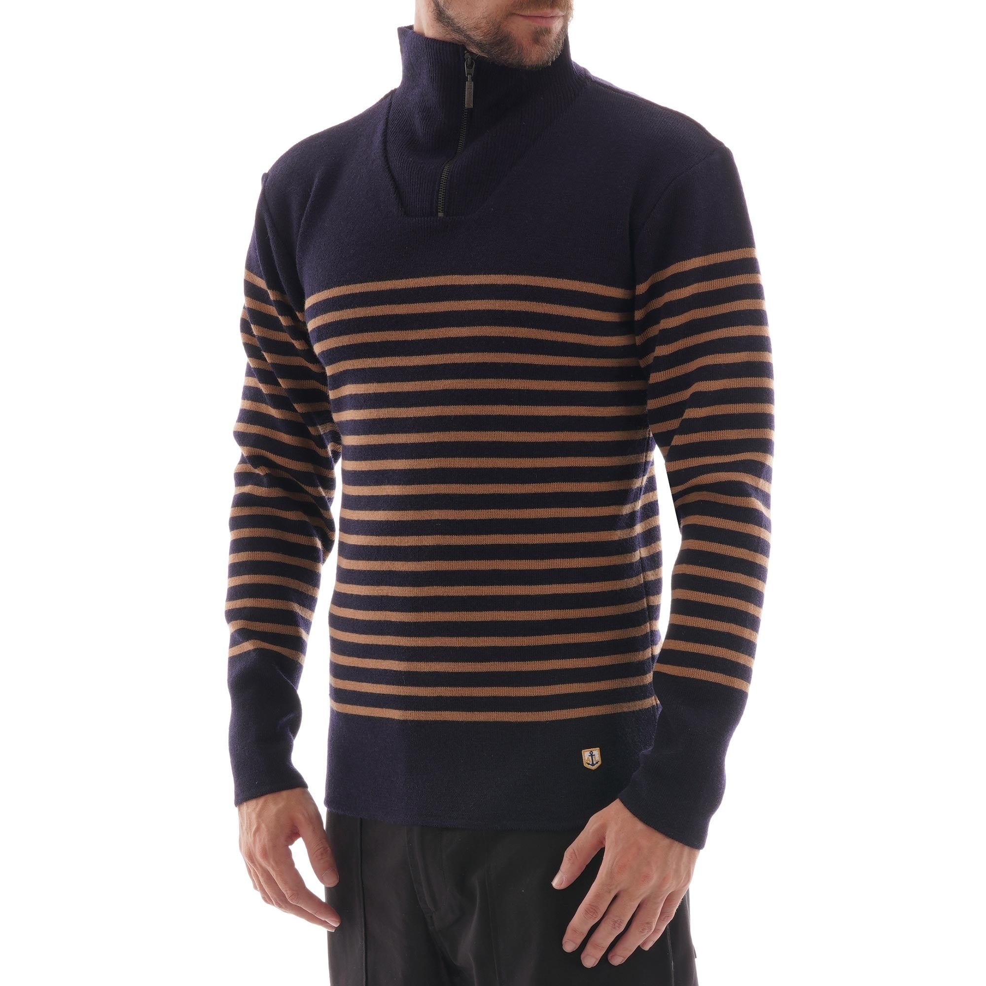 Armor Lux Half Zip Jumper - Navy and Brown