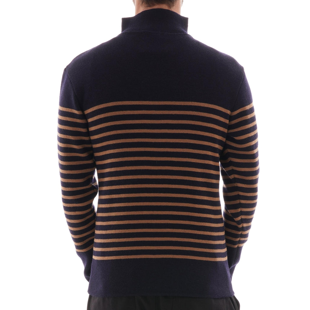 Armor Lux Half Zip Jumper - Navy and Brown