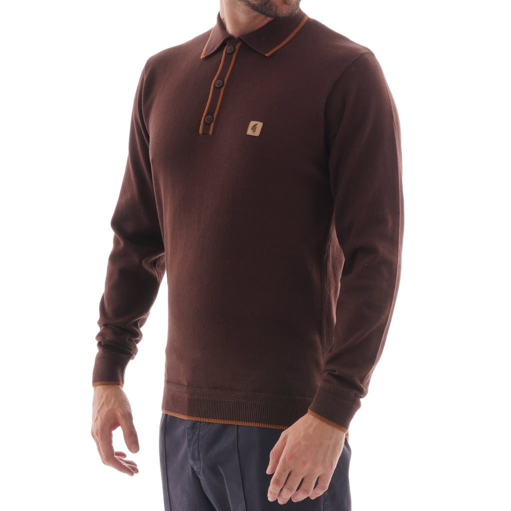 Gabicci Vintage Lineker Long Sleeved Polo - Cocoa