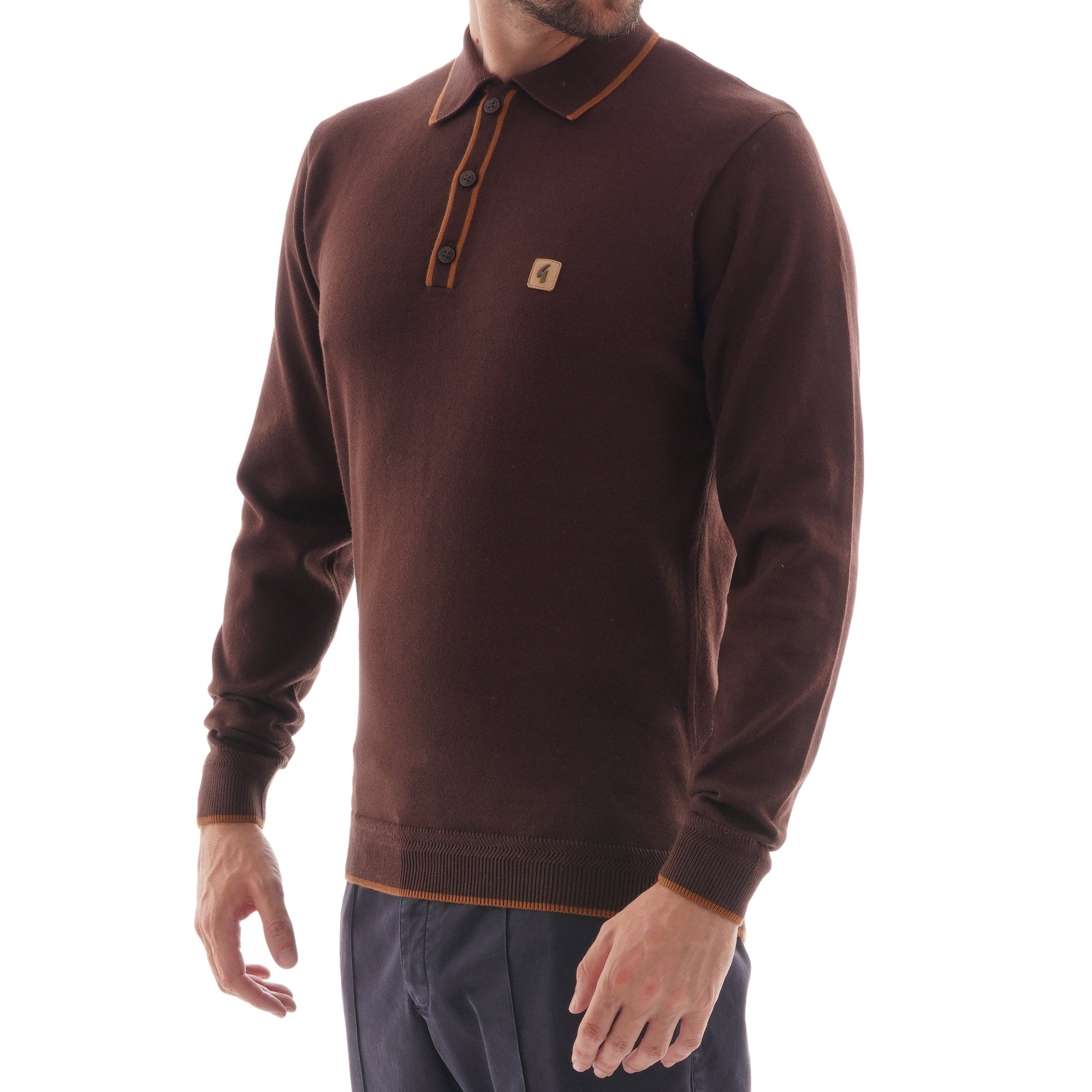 Gabicci Vintage Lineker Long Sleeved Polo - Cocoa