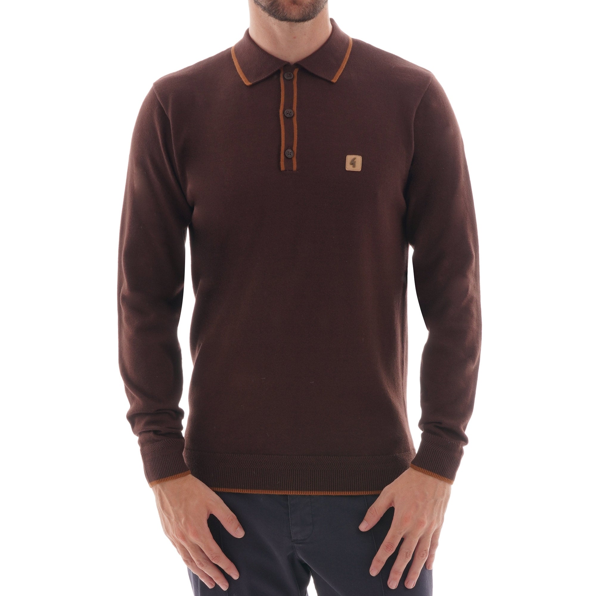 Gabicci Vintage Lineker Long Sleeved Polo - Cocoa