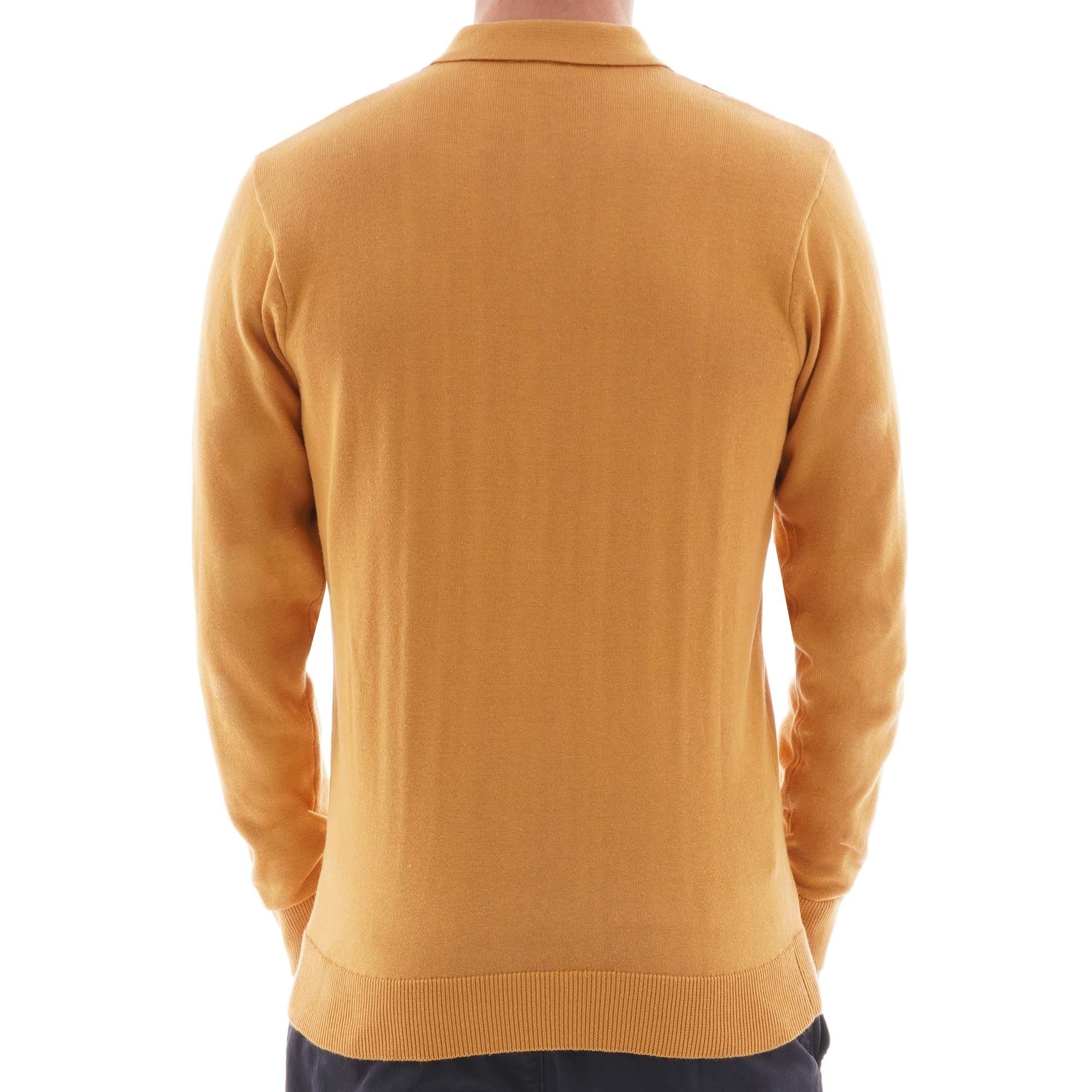 Gabicci Vintage Cable Knit Long Sleeve Polo Shirt - Honeycomb