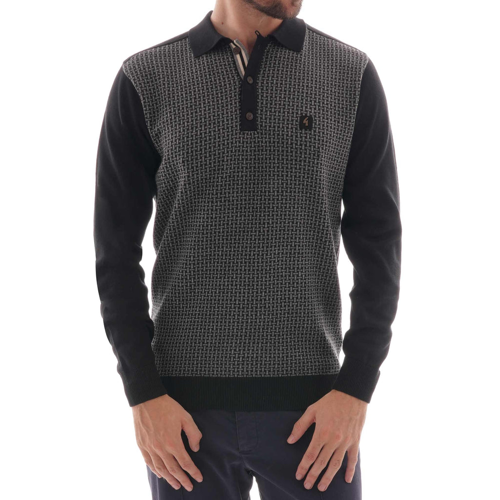 Gabicci Vintage Weaver Knitted Polo Shirt - Black