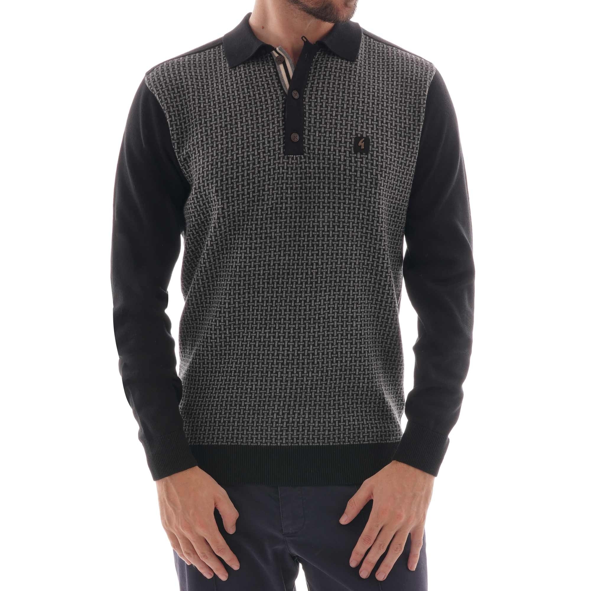 Gabicci Vintage Weaver Knitted Polo Shirt - Black