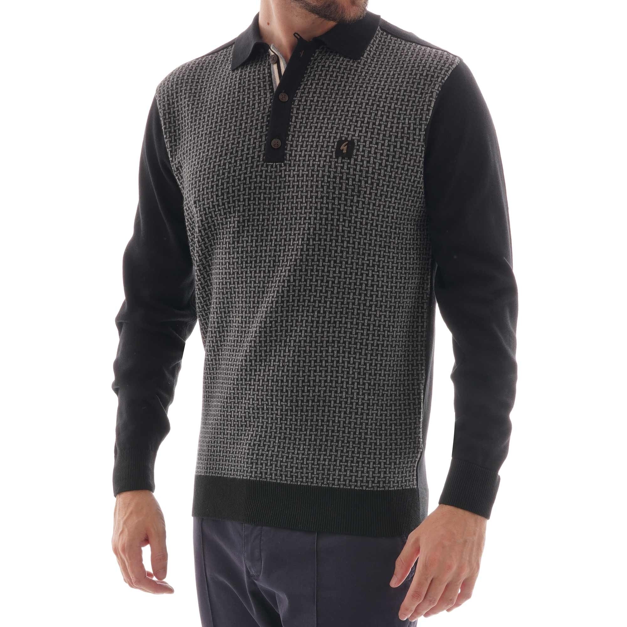 Gabicci Vintage Weaver Knitted Polo Shirt - Black