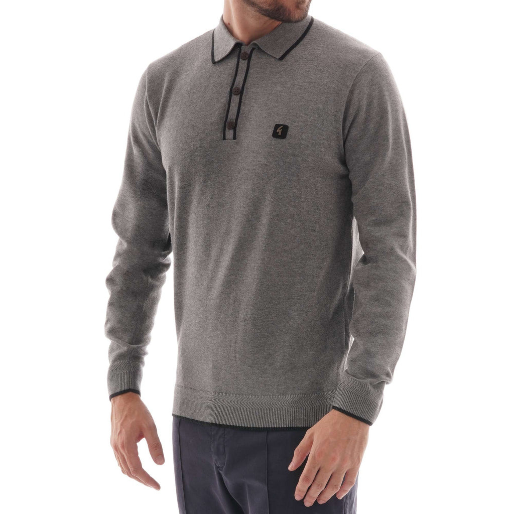 Gabicci Vintage Lineker Long Sleeved Polo - Grey