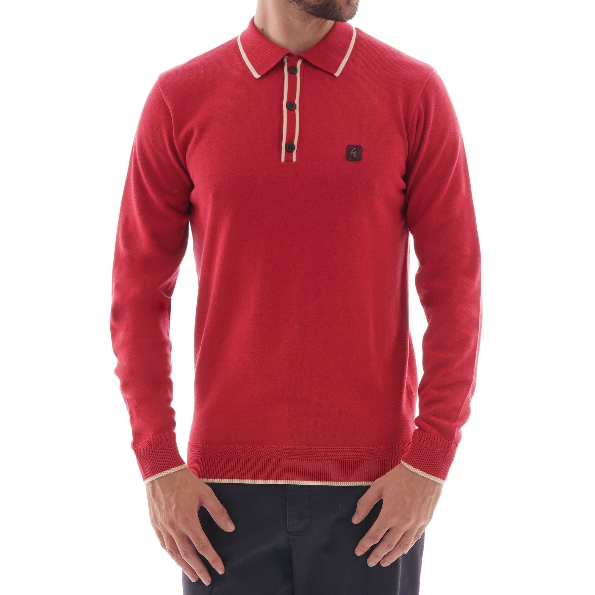 Gabicci Vintage Lineker Long Sleeved Polo - Lava