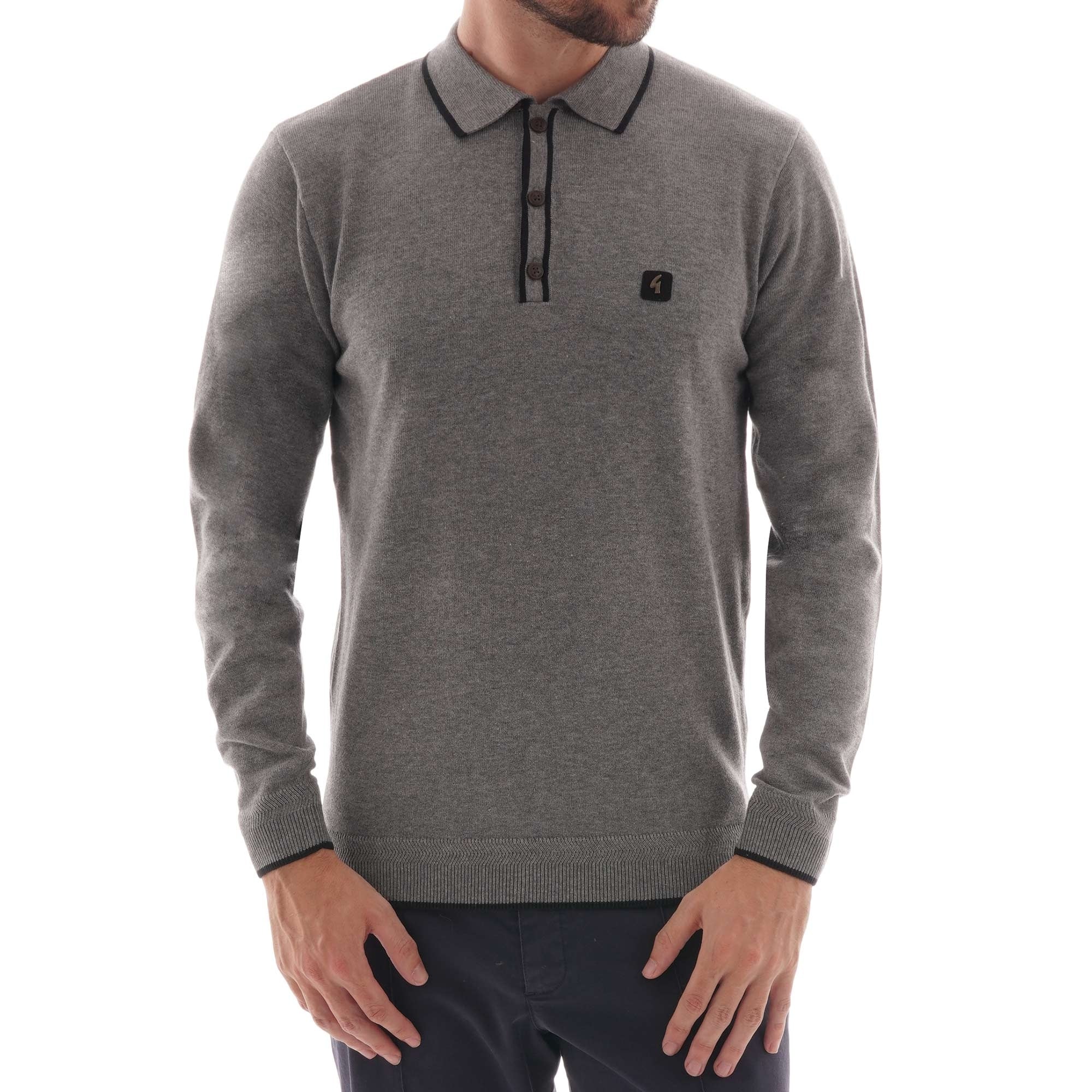 Gabicci Vintage Lineker Long Sleeved Polo - Grey