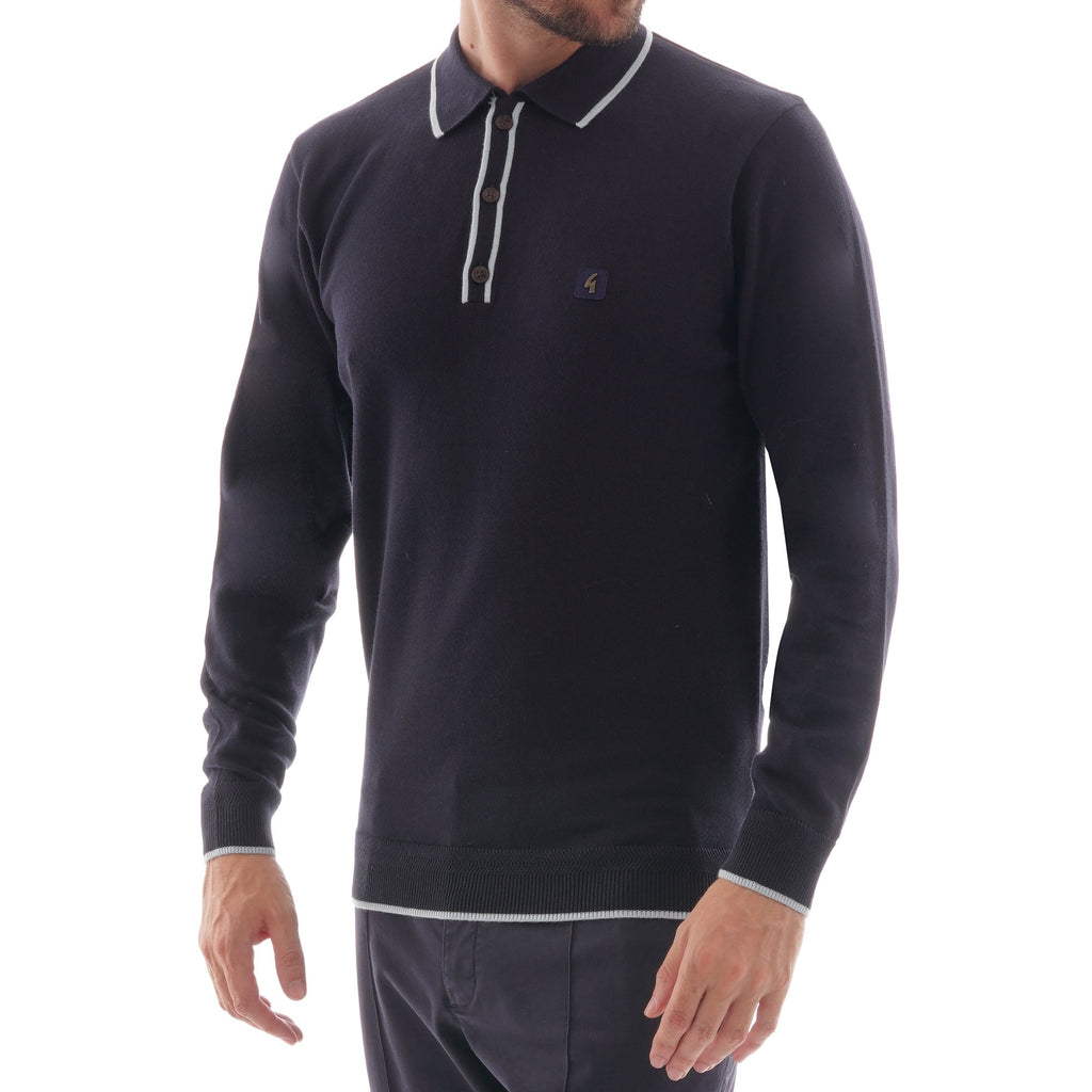 Gabicci Vintage Lineker Long Sleeved Polo - Navy