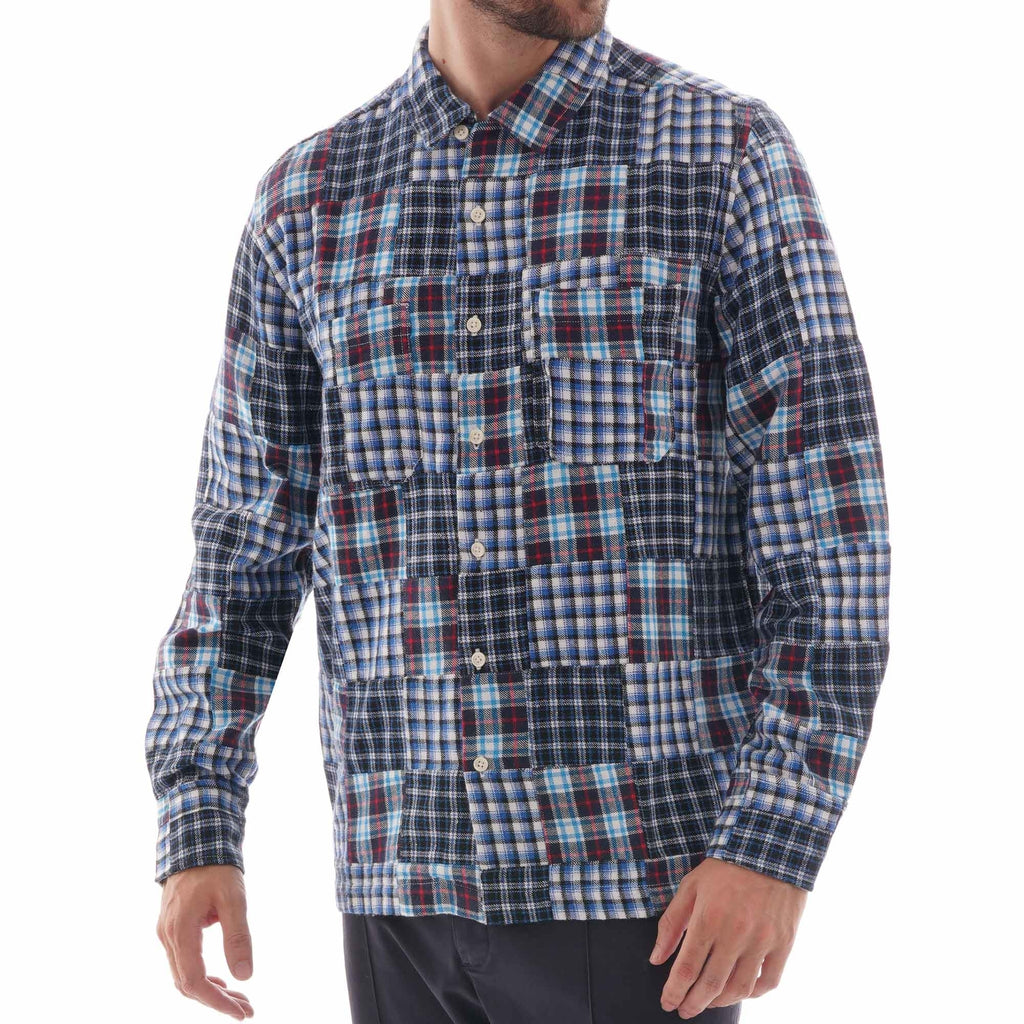Universal Works Brushed Patchwork Garage Shirt II - Blue