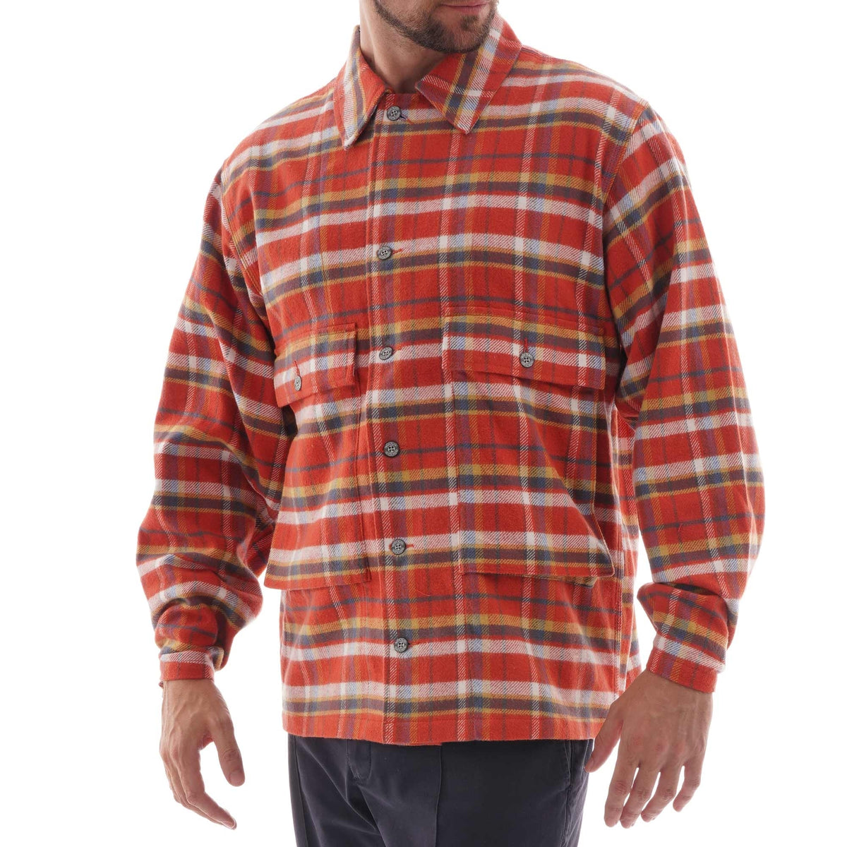 Nigel Cabourn Lybro USMC Flannel Overshirt - Orange Check 