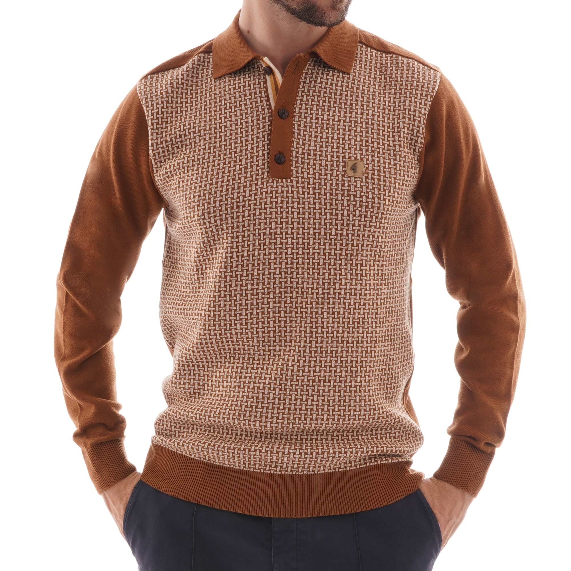 Gabicci Vintage Weaver Knitted Polo Shirt - Honeycomb