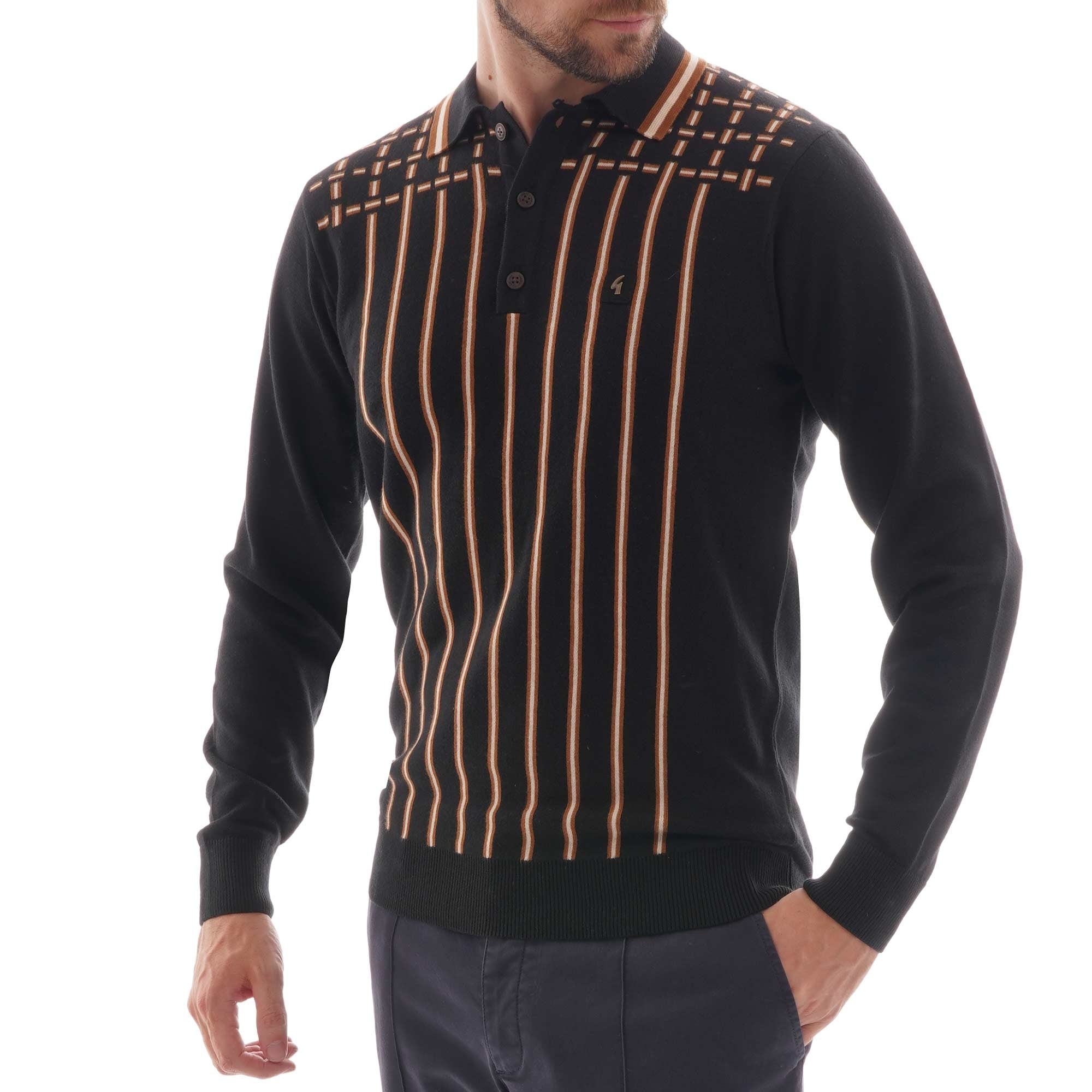 Gabicci Vintage Biome Knitted Polo Shirt - Black