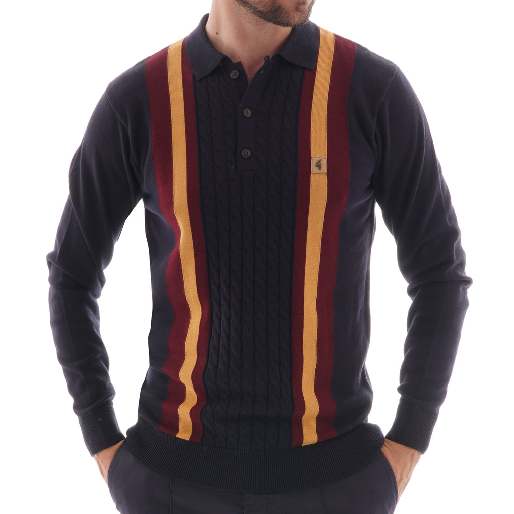 Gabicci Vintage Striped Knitted Polo Shirt - Navy
