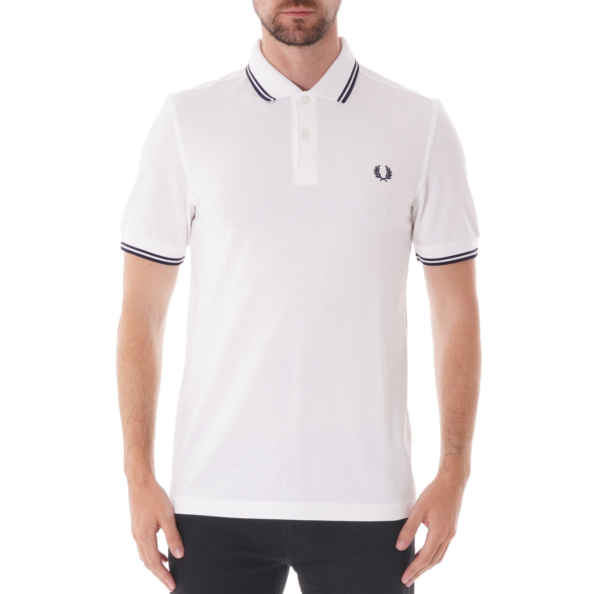 Fred Perry Twin Tipped Polo Shirt - White & Carbon Blue