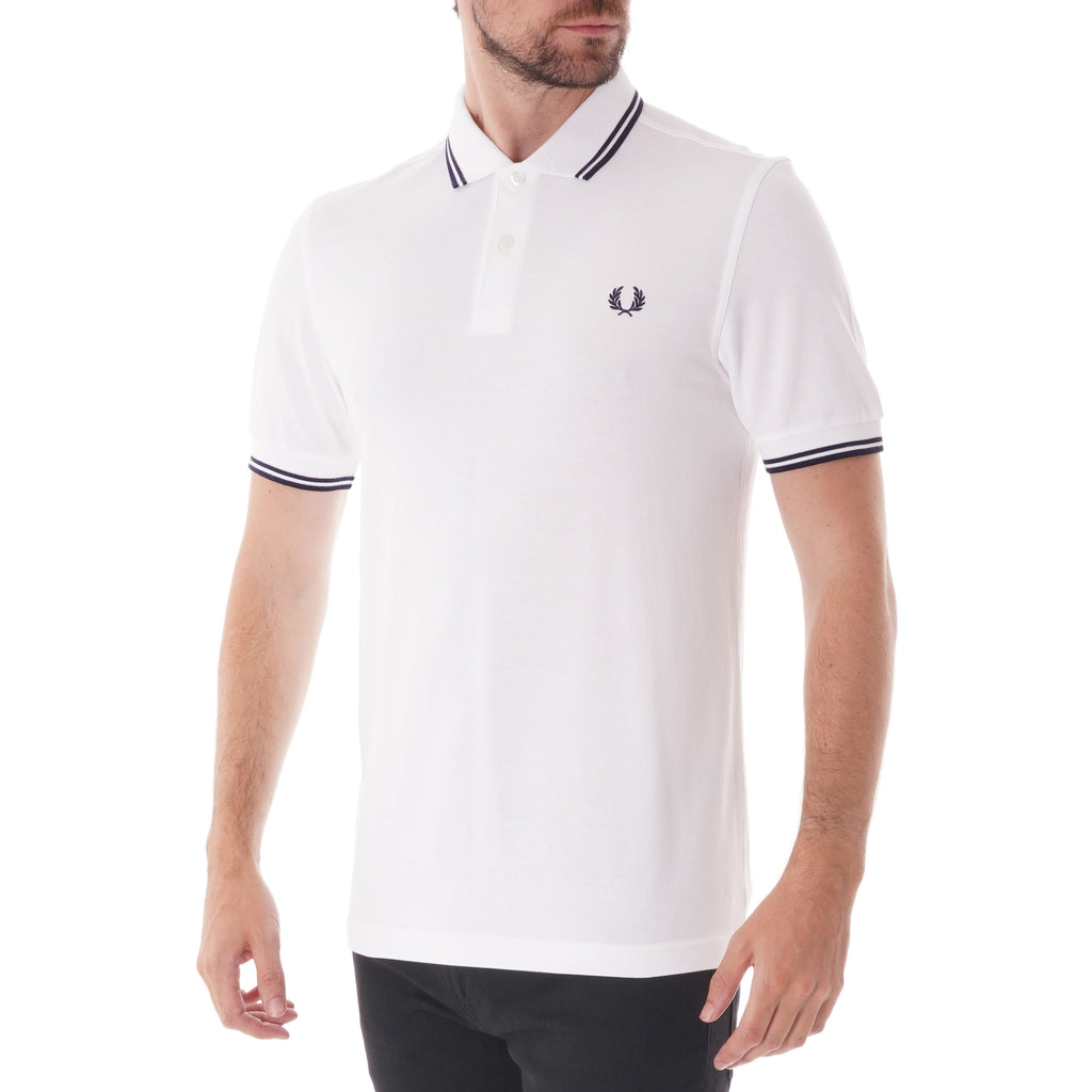Fred Perry Twin Tipped Polo Shirt - White & Carbon Blue