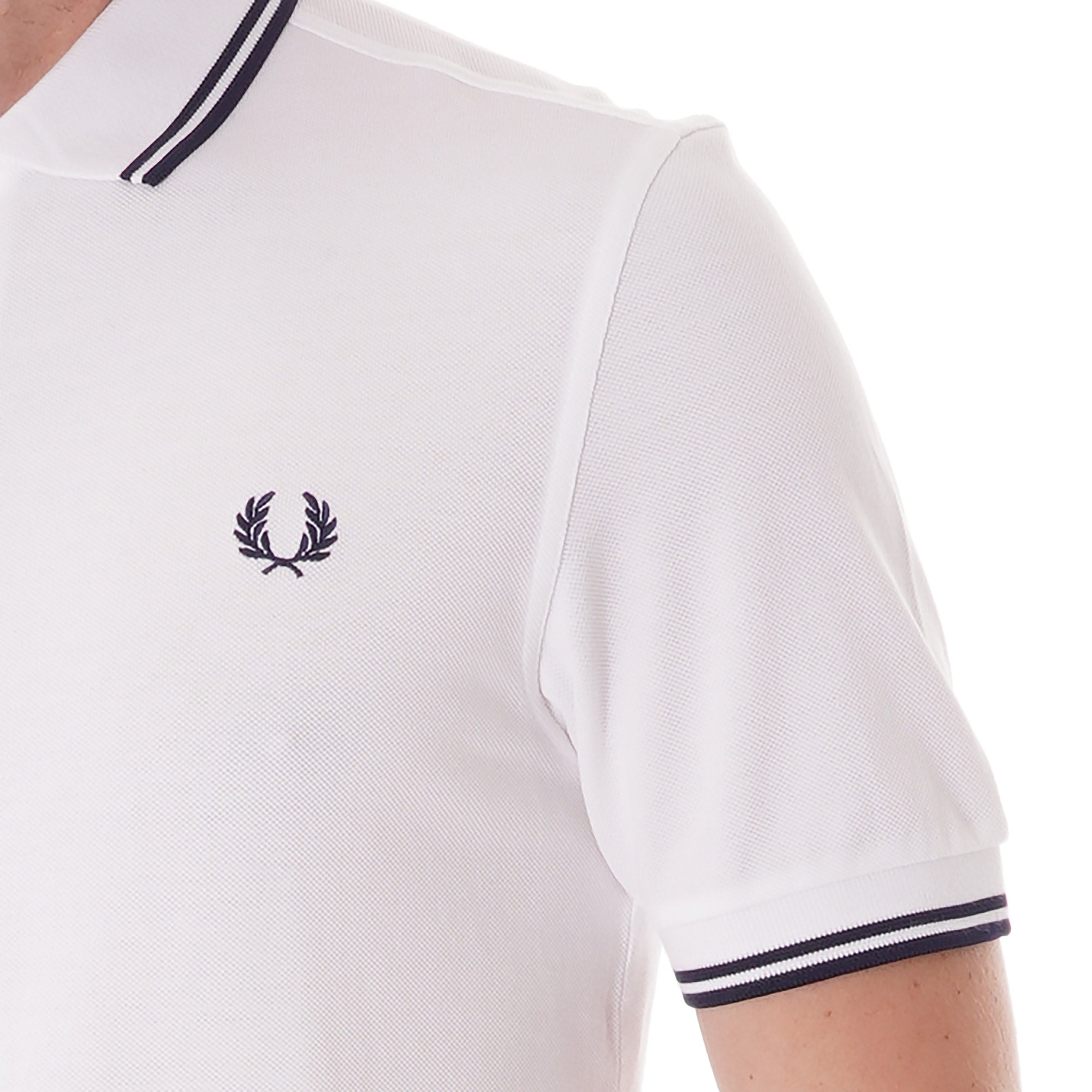 Fred Perry Twin Tipped Polo Shirt - White & Carbon Blue