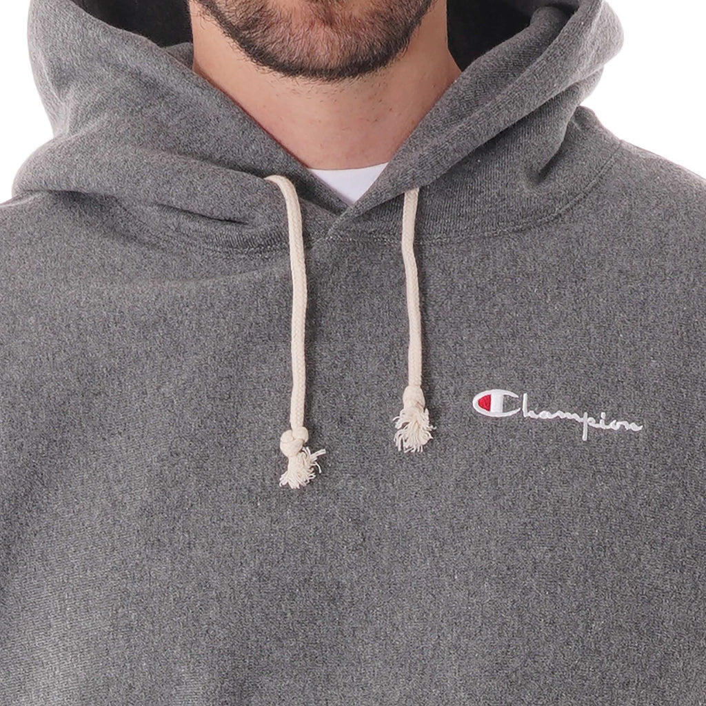 Champion Small Script Logo Reverse Weave Hoodie - Grey