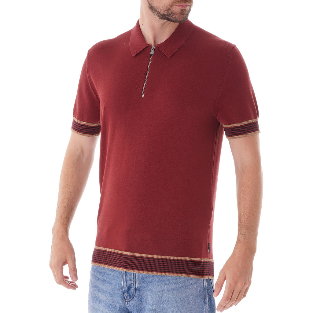 Ben Sherman Colour Block Knit Polo - Chestnut