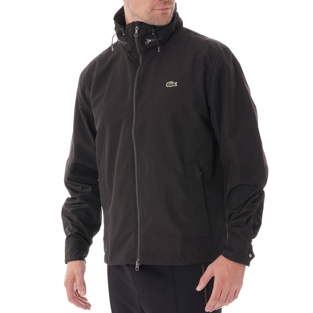 Lacoste Concealed Hood Combinable Lightweight Zip Windbreaker - Black