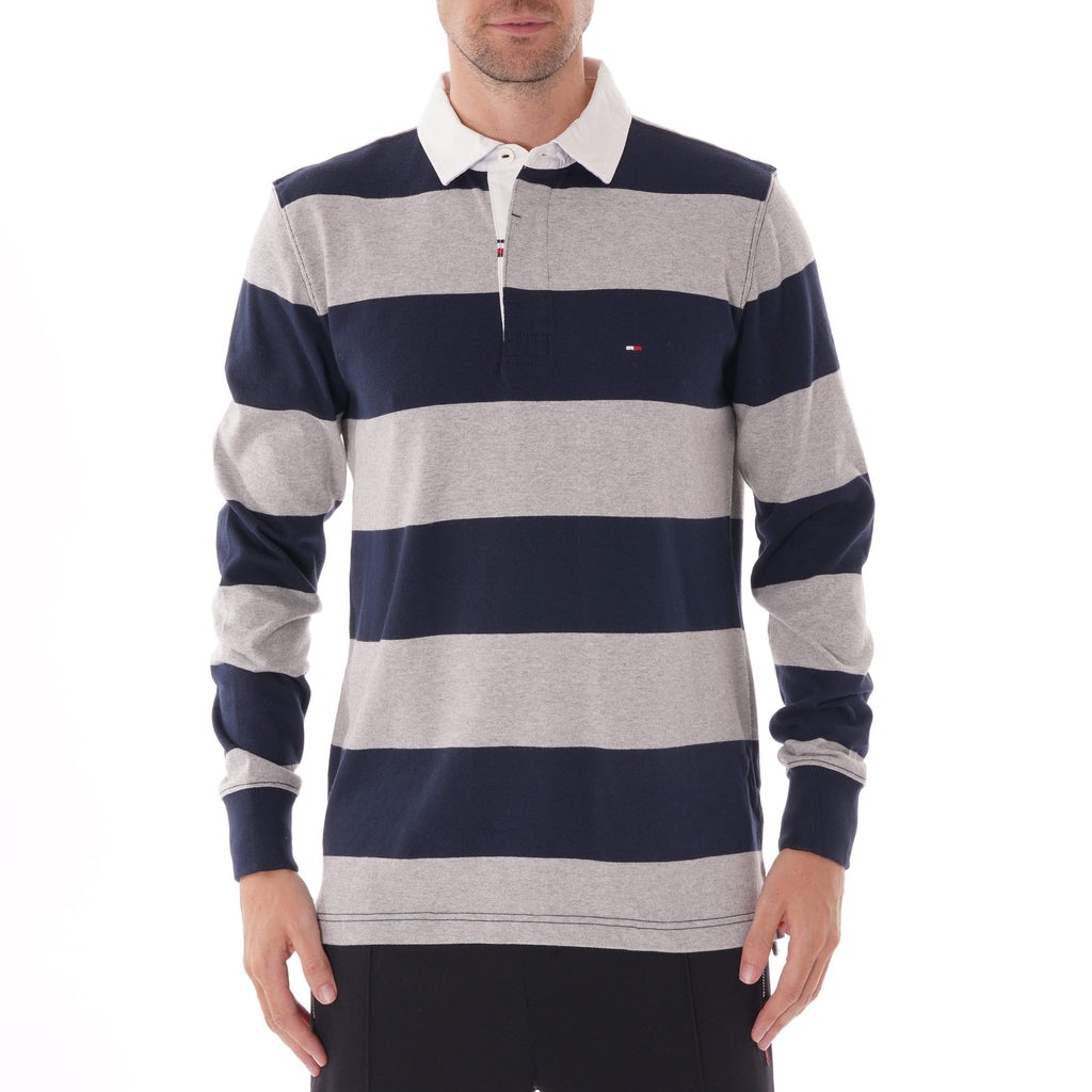 Tommy Hilfiger Icon Tape Rugby Shirt - Cloud Heather and Sky Captain