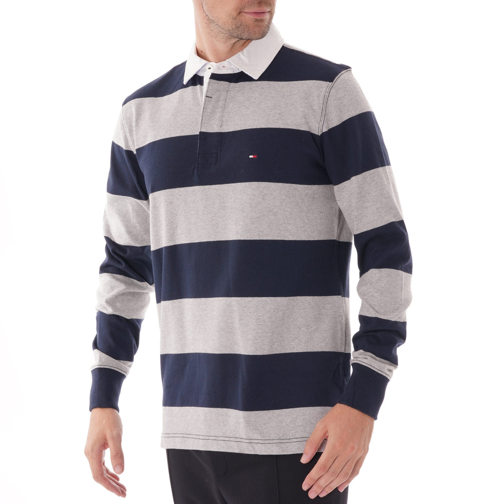 Tommy Hilfiger Icon Tape Rugby Shirt - Cloud Heather and Sky Captain