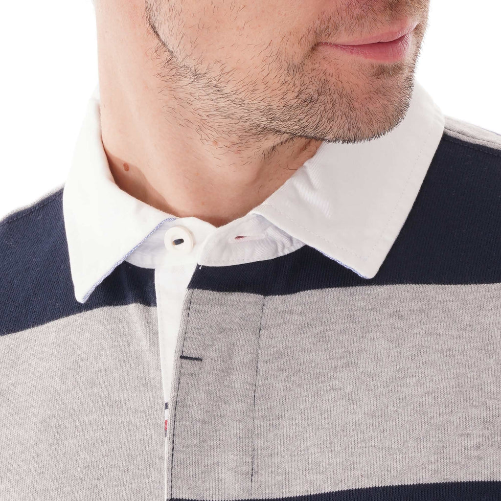 Tommy Hilfiger Icon Tape Rugby Shirt - Cloud Heather and Sky Captain